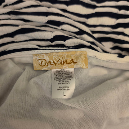Davina Navy White Textured Waves Striped Scoop Neck Maxi Dress Size Large Good Condition