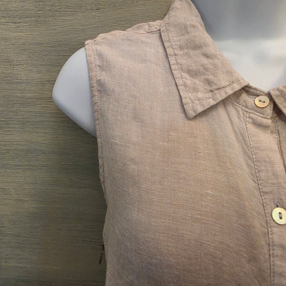 Tahari 100% Linen Beige Sleeveless Button Down Mini Shirt Dress Size Large Good Condition
