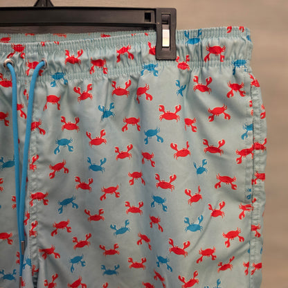 Land's End Men's Light Blue Multicolor Crab Print Swim Trunks Size XXL(44-46) Good Condition
