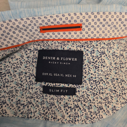 Denim & Flower Ricky Singh Light Blue Heathered Button Down Shirt Size XL Good Condition