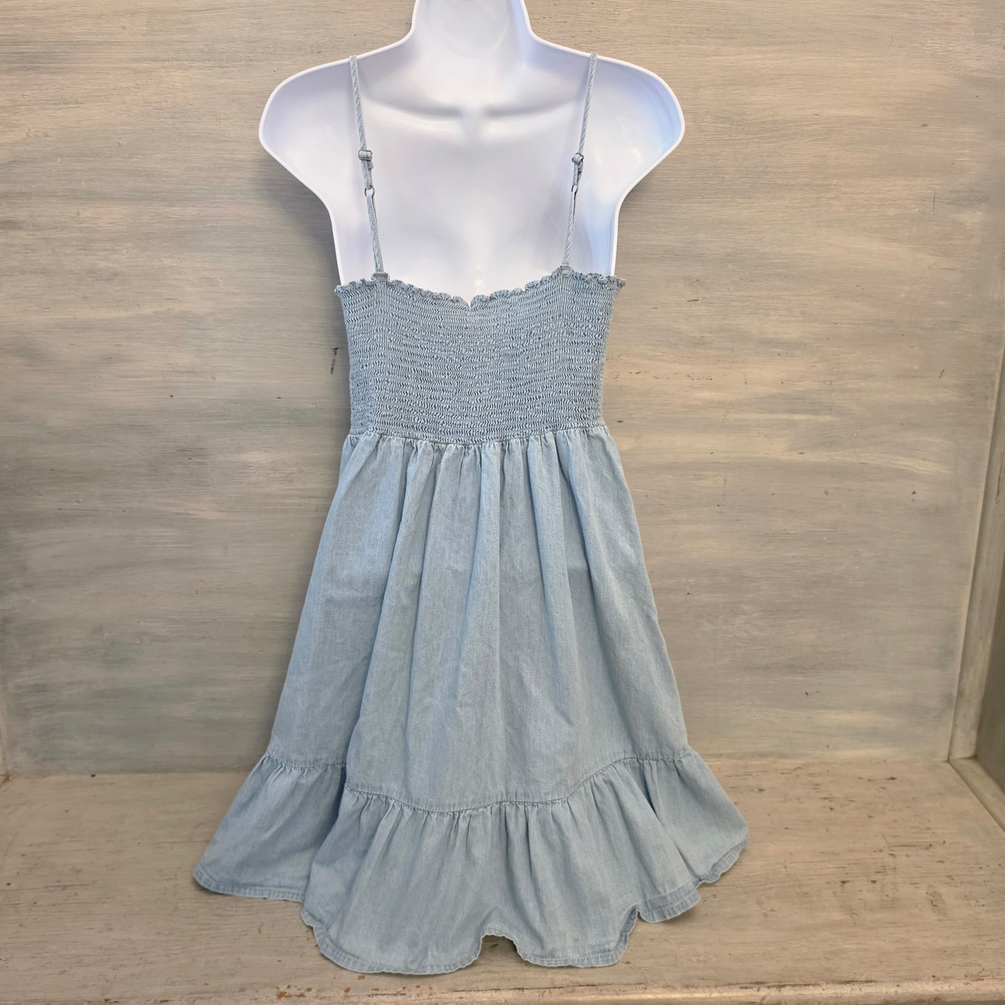 Japna 100% Cotton Light Wash Denim Sleeveless Aline Mini Dress Size Small Good Condition