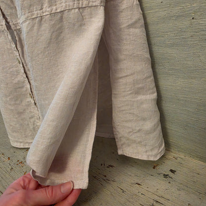 Tahari 100% Linen Beige Sleeveless Button Down Mini Shirt Dress Size Large Good Condition