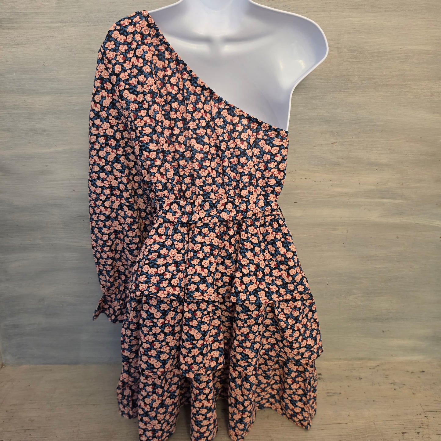Pretty Garden Multicolor Ditsy Floral Print One Shoulder Mini Dress Size Medium Good Condition