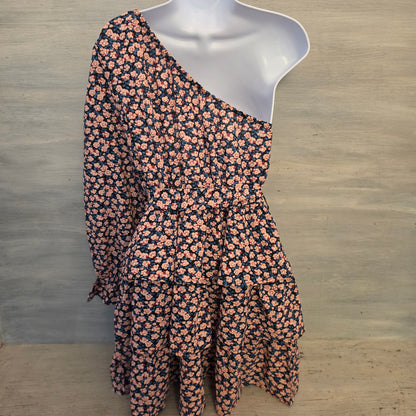 Pretty Garden Multicolor Ditsy Floral Print One Shoulder Mini Dress Size Medium Good Condition