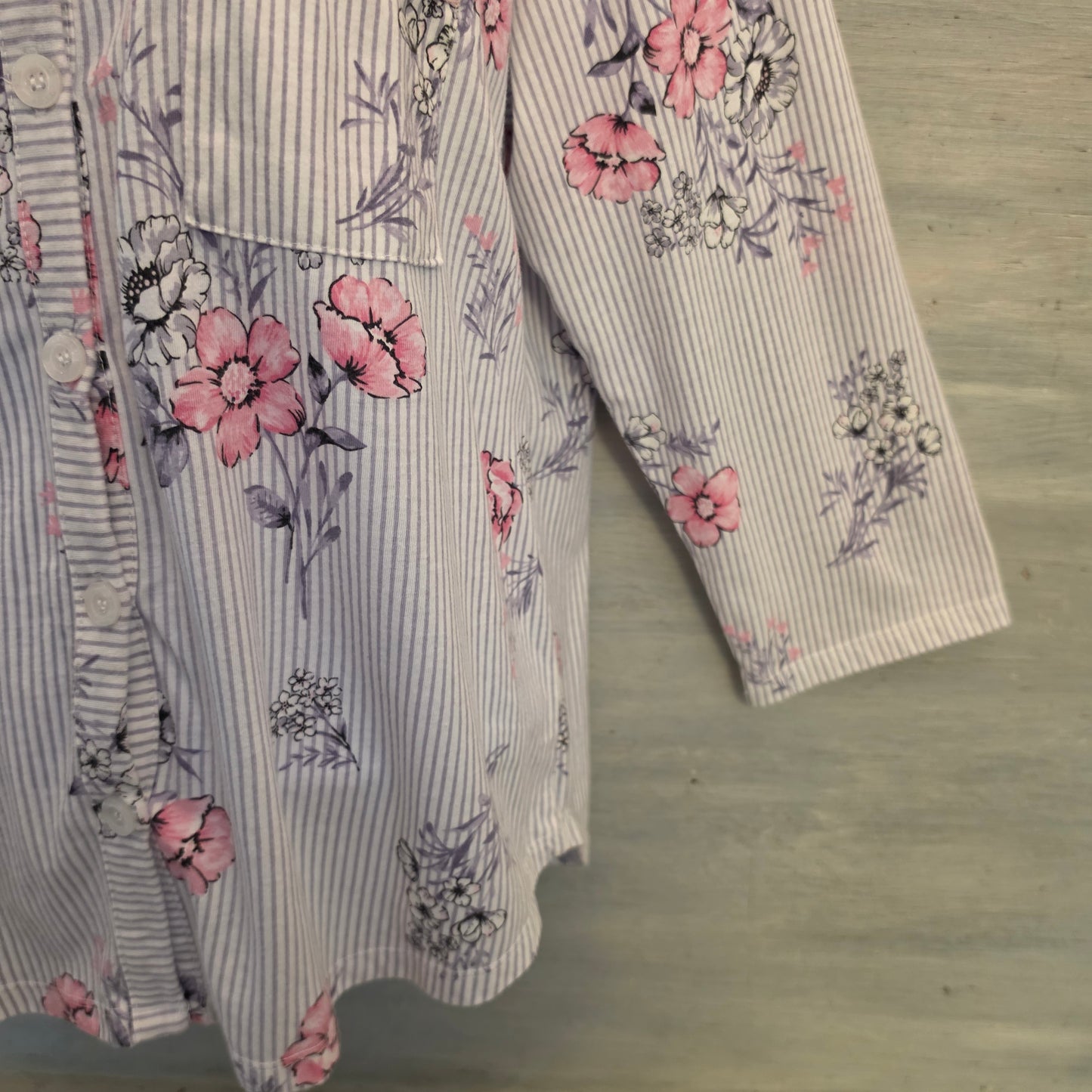 Vintage Laura Ashley 60% Cotton Floral Striped Pajama Sleepwear Set Size Medium Good Condition