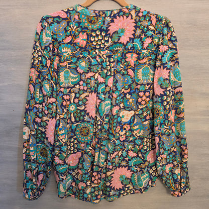 Loft Colorful Floral & Medallion Print High Low Hem Tunic Blouse Size Medium Good Condition