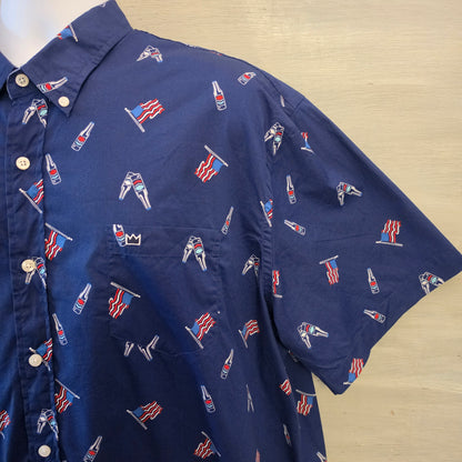 Crown & Ivy 98% Cotton Classic Fit Patriotic Flag Print Button Down Shirt Size XXL Good Condition