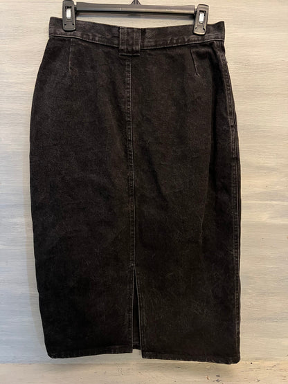 Vintage Chic 100% Cotton Denim Black Midi Pencil Skirt Size 11 Good Condition