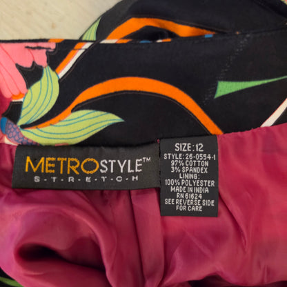 Metro Style Stretch 97% Cotton Colorful Floral Print Pencil Skirt Size 12 Good Condition