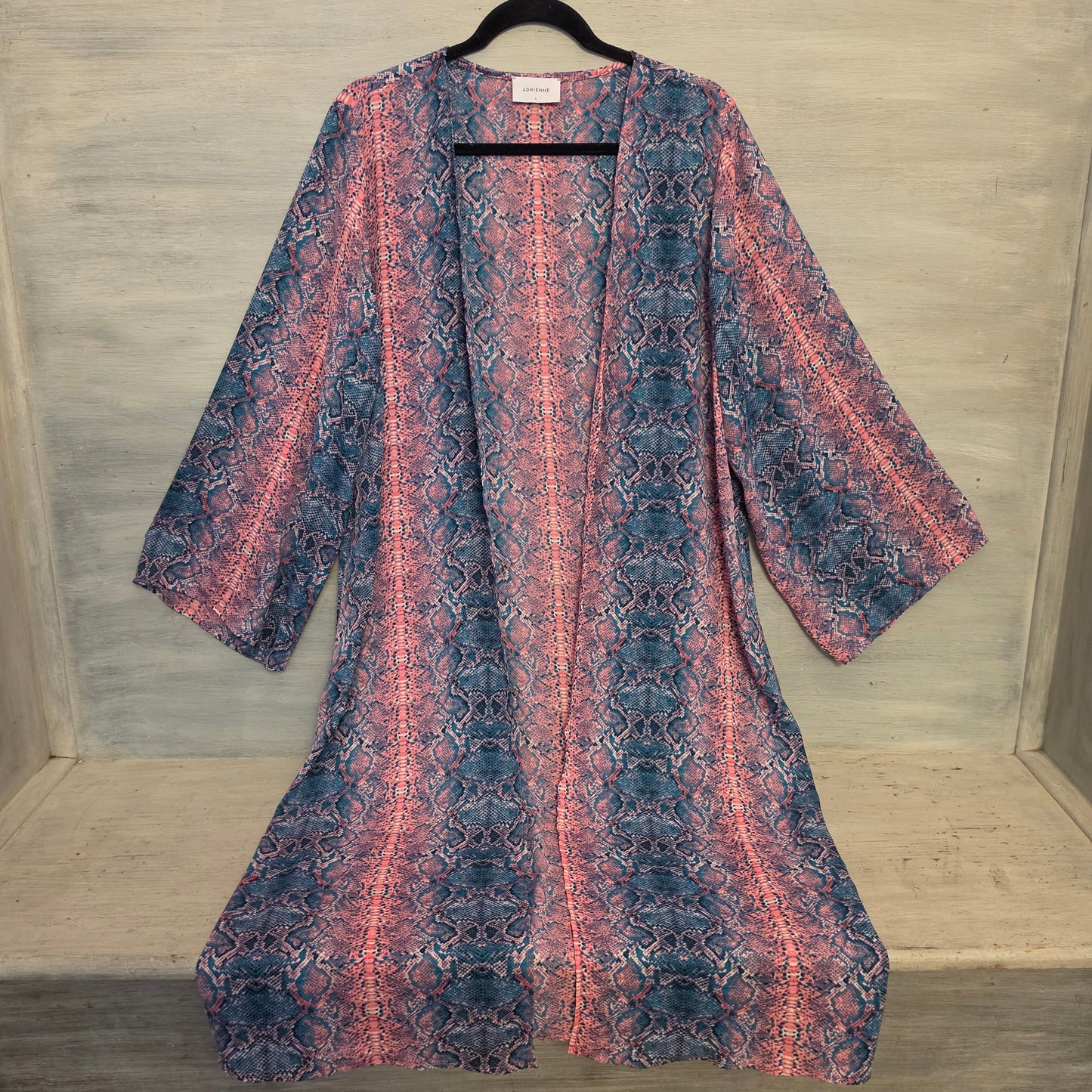 Adrienne Multicolor Snakeskin Print Duster Kimono Coverup Size Medium Like New
