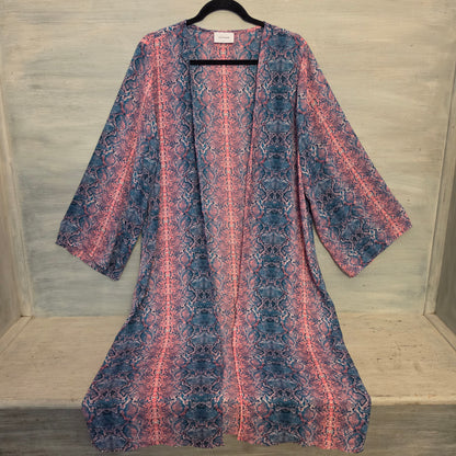 Adrienne Multicolor Snakeskin Print Duster Kimono Coverup Size Medium Like New