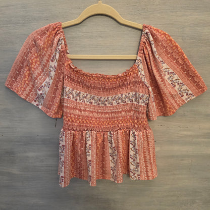Gypsy & Moondust Multicolor Floral Print Smocked Peplum Cropped Top Size XS Good Condition