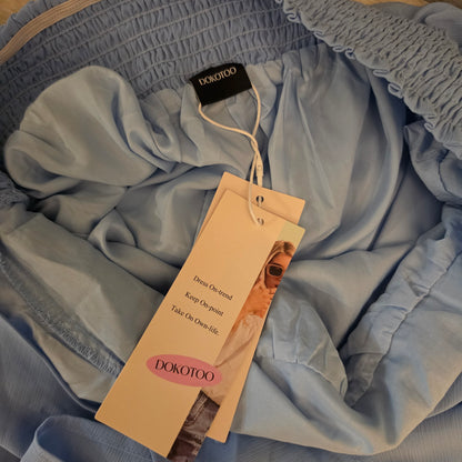 Dokotoo Baby Blue Romantic Open Tie Back Aline Mini Dress Size Large Good Condition