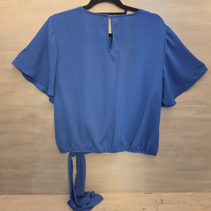 Vince Camuto Royal Blue Oversize Flutter Sleeve Side Knot Hem Blouse Size Large Good Condition