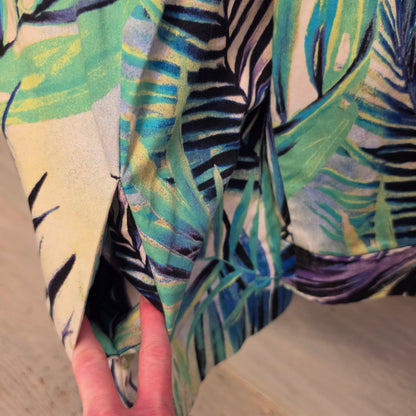 Chico's 98% Cotton Multi Color Abstract Palm Leaf Zip Up Jacket Size 2 Good Condition