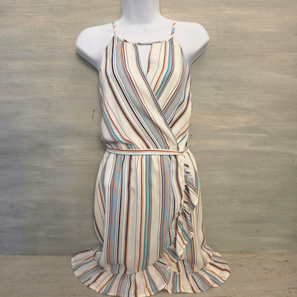 Harper Heritage Multicolor Stripe Faux Wrap Ruffle Hem Mini Dress Size Small Good Condition