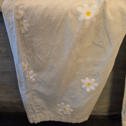 Beige Cotton & Linen Daisy Print Sleeveless Round Neck Jumpsuit Size 2XL Good Condition