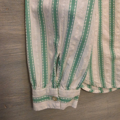 Loft 100% Cotton Dobby Striped Ruffle Front Button Down Shirt Size Medium Good Condition