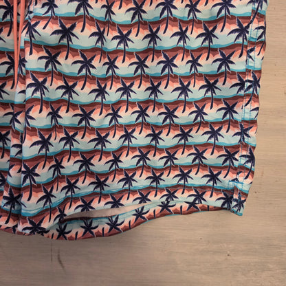 Land's End Men's Multicolor Wave Palm Tree Print Swim Shorts Size XXL Good Condition