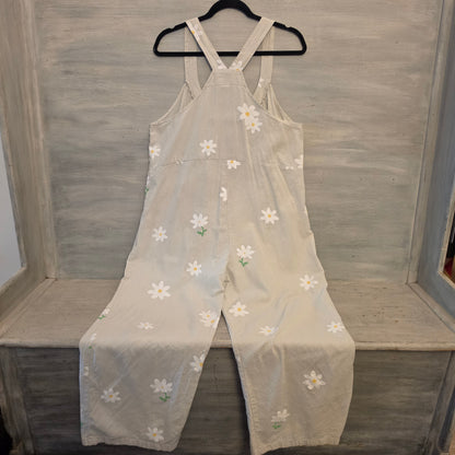 Beige Cotton & Linen Daisy Print Sleeveless Round Neck Jumpsuit Size 2XL Good Condition