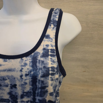 Lucky Brand Blue/White Knit Tie Dye Tank Top & Shorts Pajama Lounge Set Size Small Good Condition